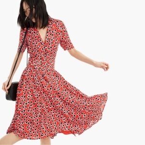 J. Crew Red Abstract Heart Midi Belted Shirt Dress